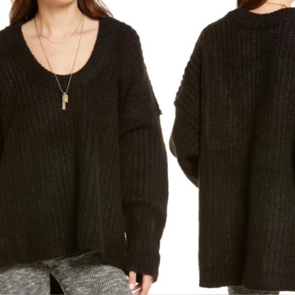 Free people blue bell oversized sweater chunky knit dolman sleeves black S